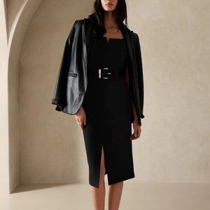Banana Republic Split-Neck Sheath Midi Dress 00 Petite | Black
